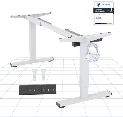 FLEXISPOT CylineE Electric Standing Desk Frame with Round Legs, Height Adjustable Sit-Stand with Memory Control Panel and Anti-Collision System, White