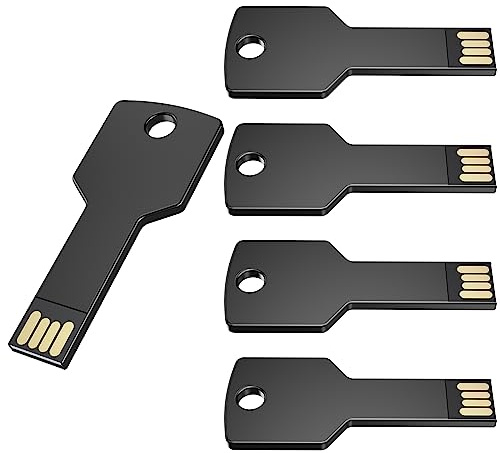 Uflatek USB Stick 4GB Schlüsselform Speicherstick 5 Stück USB 2.0 Flash Drive Schwarz Metall Flash Laufwerk Kreativ Wasserdicht Memory Stick Schlüssel Datenspeicher Geschenk für Geschenk 5er