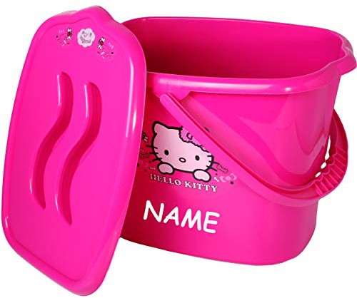 alles-meine.de GmbH Eimer/Putzeimer/Mülleimer - mit Deckel + Tragegriff - pink - rosa Helllo Kitty - Katze inkl. Name - Bieco - geruchsdicht - Windeleimer Geruch - Geruch..