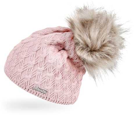 Neverless® Damen Strick-Mütze gefüttert Fell-Bommel Kunstfell Winter-Mütze Bommelmütze