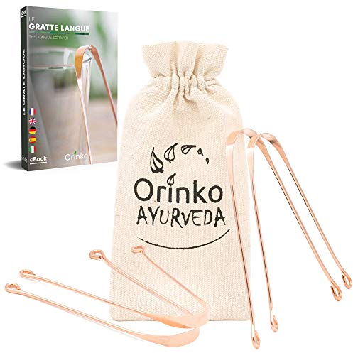ORINKO® Raschia-Lingua in Rame x4 - Accessorio per Igiene Orale Ayurvedica - Rimozione Placca per Alito Fresco - Routine Naturale per Lingua Pulita - Tradizione Indiana Sostenibile Zero Plastica