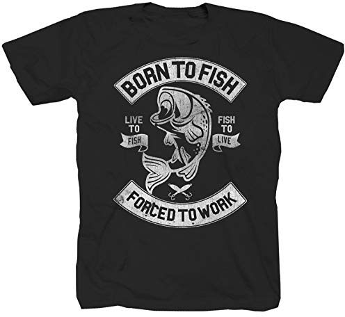 Born to Fish Woodland la pêche Pêcheur Noir Shirt T-Shirt chemise Large
