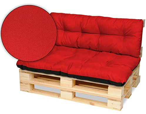 SuperKissen24. Palettenkissen Palettenauflagen Sitzkissen - 120x80 cm und Rückenlehne 120x38 cm - Outdoor und Indoor - rot