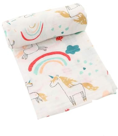 Chickwin Chickw1 Musselin Babydecke Pucktücher, Cartoon Tiere Baumwolle Badetuch Licht Vielseitig Zwei Lagen Decke Kuscheldecke für Junge,Mädchen, Babys Gesche,Baby Kinderwagen (110x110cm,Regenbogen)