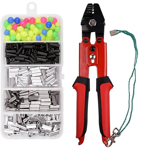 Wire Crimping Tool Fishing Crimping Pliers Stainless Steel Fishing Crimping Tool with 500pcs Crimp Sleeves Set, 4 Size Crimp Sleeves Fishing Tackle Pliers