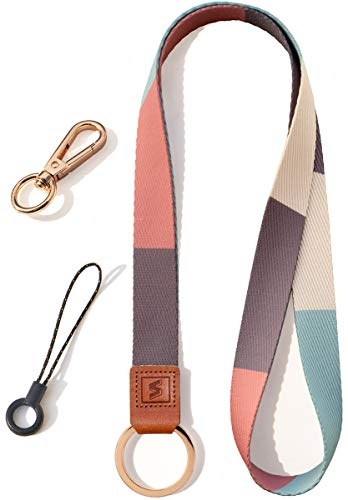 SENLLY Umhängeband Schlüsselband Neck Lanyard strip mit und echtem Leder, für Schlüssel, ID Badge Card Holder, Ausweishülle, Mobile Handys Telefon