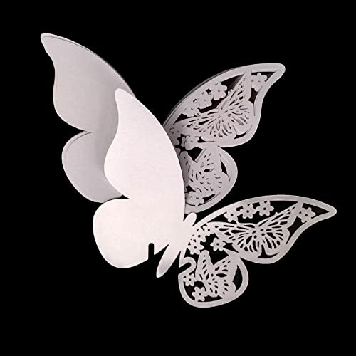 iKesoce 50 Pezzi Segnaposti di Farfalla, Segnabicchiere, Bomboniera per Matrimonio Compleanno Nascita Laurea Festa Natale, Bianco