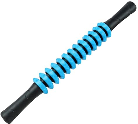 Taeku Massageroller Muskel Roller Stick, 44cm Ergonomischen Griffe Ultraportabel Massagegerät Multifunktions Muskel Massagerolle Geeignet für Beine Rücken Schultern Nacken (Blau)