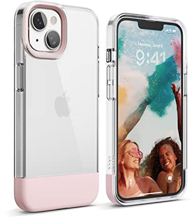 elago Cover Glide per iPhone 14 (6,1) | TPU, Design Bicolore, Parti Combinabili, Protezione Fotocamera, Antiurto (Clear/Lovely Rosa)