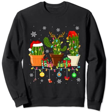 Cactus Christmas Tree Xmas Lights Funny Cactus Fucculent Sweatshirt
