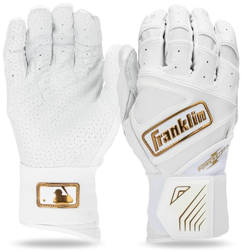 Franklin Sports MLB Gants de batteur – Baseball Infinite Powerstrap + Batting de softball – Entraînement durable en cage enveloppante – Poignet renforcé + cuir robuste – Adulte XL – Blanc + Or