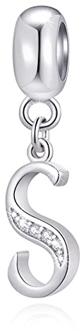 GLOWDAS 26 Buchstaben Charms Initials A-Z Alphabet Anhänger Perlen, passen europäische DIY Armband, 925 Sterling Silber Pendant Letter mit CZ Charm, Geschenke für Muttertag/Familie/Freunde