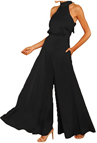 Damen Latzhose Sommer Baggy Jumpsuits,Boilersuit Damen,Jumpsuit Hochzeit Curvy,Jumpsuit Damen Weiss,Einteiler Damen Hochzeit,Neckholder Overall Festlich,Jumpsuit Grosse Grössen