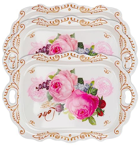 Bandeja de melamina para servir, bandejas de arte para decoración elegante del hogar, entretenimiento y comedor, plato rectangular para aperitivos, bandeja para servir alimentos con asas, ligera,