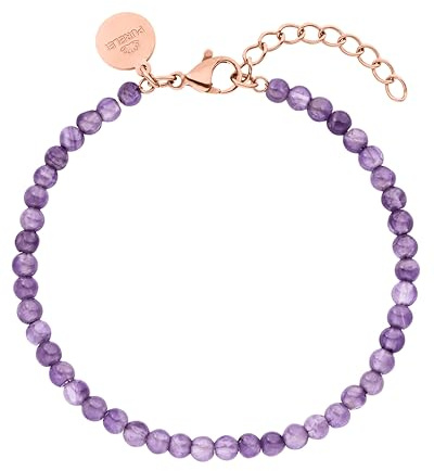Purelei Amethyst Armband, Damen Armband aus langlebigem Edelstahl, Wasserfestes Armband aus Amethystperlen, 16-19 cm Länge verstellbar
