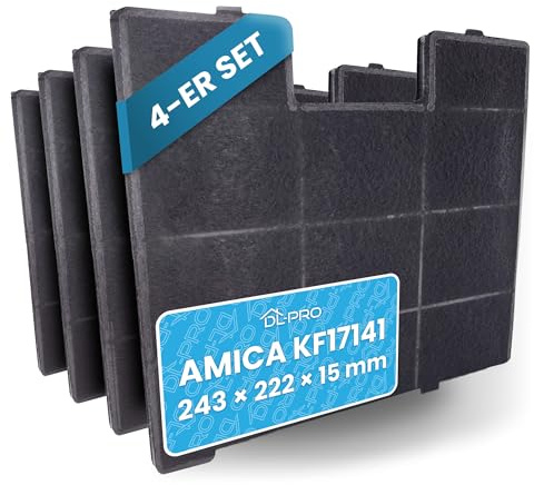 DL-pro 4 x Aktivkohlefilter 243x228x13mm für Amica KF17141 KF 17141 Filter für Dunstabzugshaube Abzugshaube