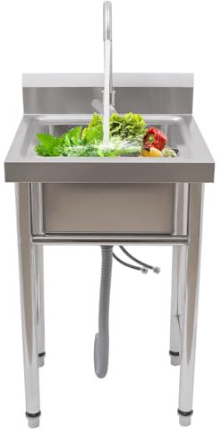 Lavandino in acciaio inox con un pulsante per bagno, cucina, esterno e giardino