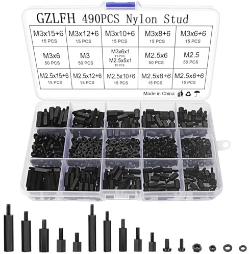 GZLFH Nylon Schrauben Muttern Set, M2.5 M3 Sechskant-Abstandshalter 490 Stk | Kunststoff Sechskantschrauben Muttern Dichtung-Kombinationsset für PCB Board/Platinen Motherboard Reparaturzubehör