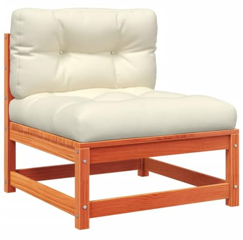 vidaXL Gartensofa ohne Armlehnen, Modular Sofa mit Kissen, Gartensessel mit Lattenrost, Relaxsessel Lounge Sessel Gartenmöbel, Wachsbraun Kiefernholz