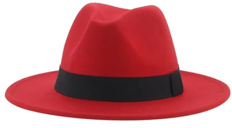 SOYNIA Fedora Trilby Filzhut Hut Hüte Für Frauen Fedora-Damenhüte Für Männer Formelle Hochzeitsdekoration Damenhut 56–58 cm (Erwachsene) Rot