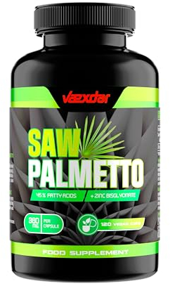 Vaexdar Saw Palmetto | Zinc Bisglicinato | Alta Potencia 360 mg Serenoa Repens | Saw Palmetto Prostata | 45% Ácidos Grasos | 120 Cápsulas Vegetales | Apoyo a la Salud Masculina | 4 Meses de Duración