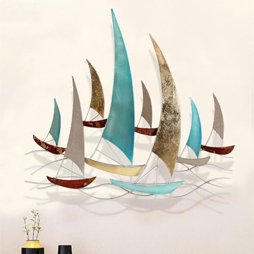 edaknez 3D-Metallschiff-Wanddekoration, große Segelboot-Wandskulptur, Küstennautische Ozean-Wandkunst, Metallboot-Wandbehang, für Wohnzimmer, Schlafzimmer, drinnen und draußen (Used-Look Rustikal)