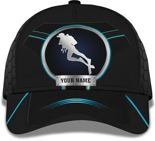 Schirmmütze Basecap Scuba Diving Diver 3D Gedruckt Personalisieren Name Text Wort Capatmungsaktive Mütze Retro Sonnenblende Mütze Sport Baseball Kappe Für Auf Reisen, Running, Damen