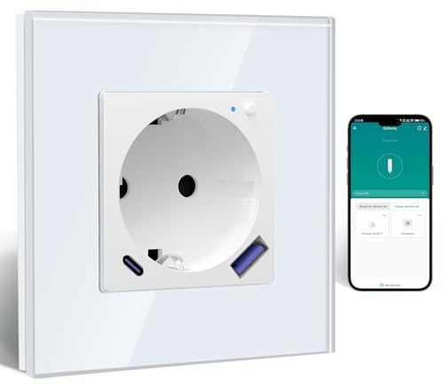 BSEED ZigBee Steckdose mit USB C 20W Schnellladegerät mit Verbrauchsmessung,Smart Steckdose Unterputz für Alexa/Google Home,Smart Wandsteckdose mit Strommessung 16A,1 Fach Weiß(Gateway Hub Bedarf)
