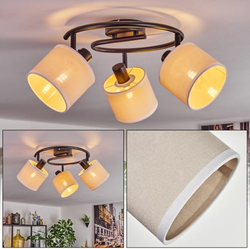Deckenleuchte Bassagoda, Deckenlampe aus Metall/Stoff in Schwarz/Beige/Weiß, Leuchte im modernen Boho-Style mit verstellbaren Schirmen (Ø 12 cm), skandinavisches Design, 3 x E14, ohne Leuchtmittel