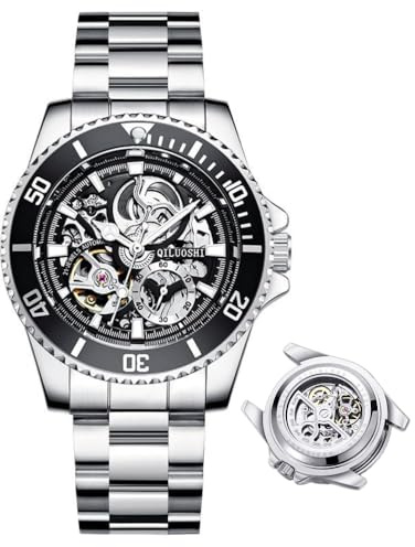 DAXIAOYU herrklocka helautomatisk mekanisk klocka ihåligt mode vattentät student manlig klocka vatten spöke serie Tourbillon klocka, Silversvart, Lyx