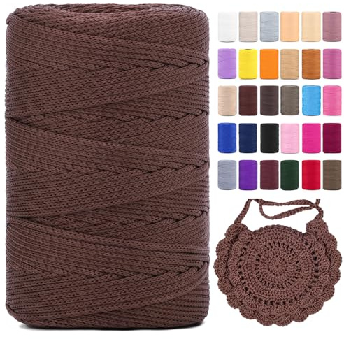 Polyester Makramee Garn 3mm X 225m，Makramee Band，polyester garn 100% Polypropylene Yarn HäKeln FüR Blumenampel Deko KnüPfen Taschen Diy (Dunkelbraun, 1 Pcs)