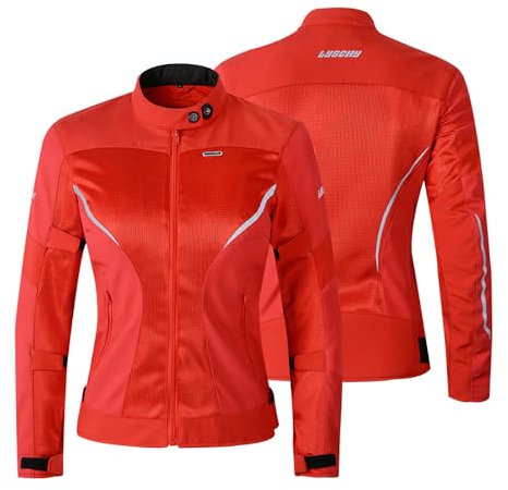 YuanDiann Damen Motorradjake mit 7 Stück Abnehmbar Protektoren Winddicht Reflektierend Textil Motorcross Atmungsaktiv Netz Motorradbekleidung Protektorenjacke Schutz Jacke Motorradanzug Rot XL