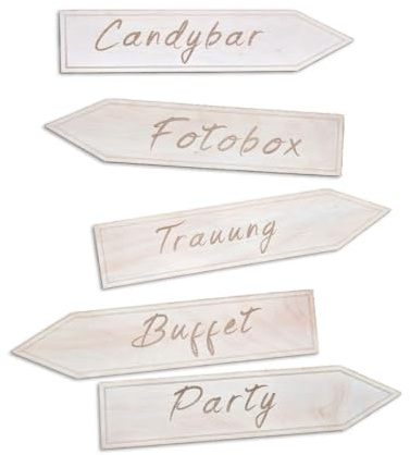 Mein Hochzeitsschild Holzura - Party Holzschilder Für Hochzeitswegweiser | Set Mit 5 Pfeilen Aus Holz