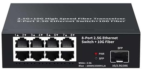 Ycagrain Switch Ethernet 8 Ports Commutateur Réseau 2,5 Gbps + 1 Port Fibre 10G Commutateur Réseau Home Lab Plug and Play-Prise UE Installation Facile Facile à Utiliser