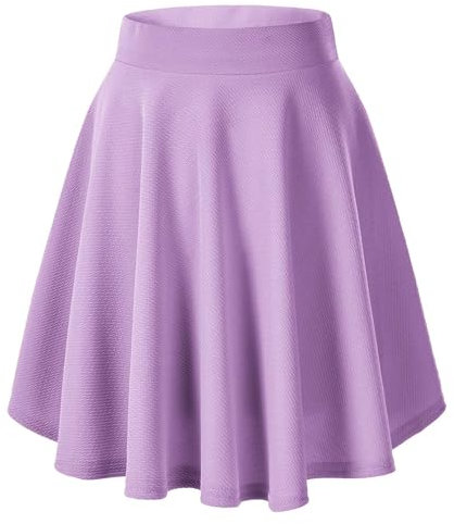Donna Elegante Vita Elastica Svasata A-Linea Midi Gonna Base Uniforme Plissettata Skater Gonne(M, Lilla Viola)