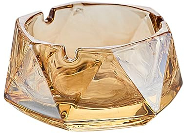 Crystal Glass Ashtray, Cigar Cigarettes Ashtray Holder Home Office Desktop Tabletop Decoration, Crystal Amber