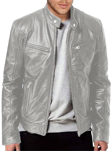 Vestes de moto en cuir pour homme, blouson bomber en cuir avec poches zippées, manteau uni, coupe ajustée, cardigan d'hiver et d'automne coupe-vent en polyuréthane, vestes trench-coat S-5xl, Gris 1,