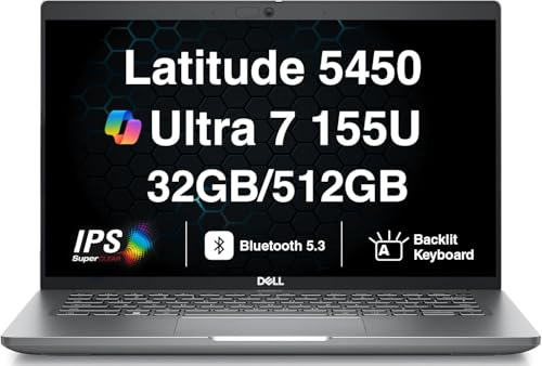 Dell Latitude 5450 AI Powered Laptop 14.0 IPS FHD Display (Intel Core Ultra 7 155U, 32GB DDR5, 512GB M.2 PCIe SSD, Intel Graphics, Backlit KB, 2 Thunderbolt 4, WiFi 6E, Webcam, Win 11 Pro)