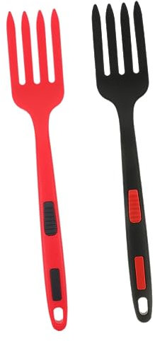 Cabilock Fourchettes En Silicone Résistantes 2 Pièces Noir Et Rouge, Outils Cuisine Multifonctions, Poignée Ergonomique Antidérapante, Accessoires Repas Réutilisables Pour Maison Et Restaurant