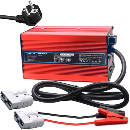 Caricabatterie Lifepo4 14.6V 20A per batterie al litio fosfato ferroso supporto ricarica rapida progettato per la ricarica profonda di batterie LiFePO4 rosso con morsetto a coccodrillo Anderson 50a