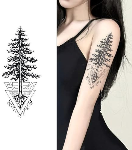 World Tree Herbal Tattoo Sticker, Semi-permanent Non-reflective, Waterproof, Realistic, No Color Loss, Lasting 2 Weeks, Fake Tattoos(2pcs)