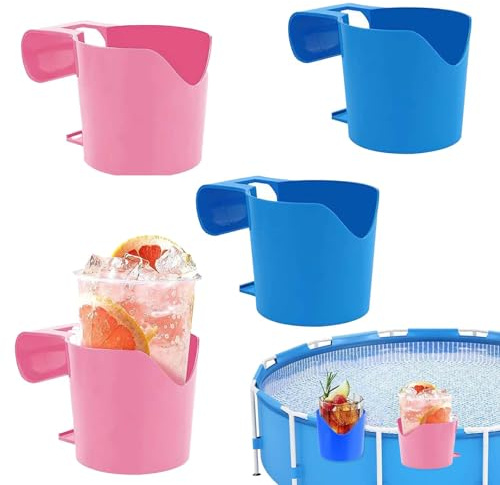 4 Pièces Porte Gobelet Piscine Hors Sol, FORMVERSITY Accessoire Piscine, Accessoires Piscine Hors Sol Porte-Gobelets de Piscine en Plastique, Bleu et Rose Porte-Gobelet au Bord de La Piscine