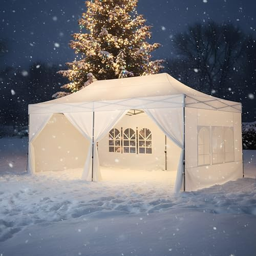 SKYLANTERN Gartenpavillon 3 x 6 m, weiß, wasserdicht – Faltpavillon mit Wänden 320 g/m² – Faltbares Pavillon mit Seitenwänden aus Leinwand für Garten, Zeremonien, Camping, Märkte, Informationsständer
