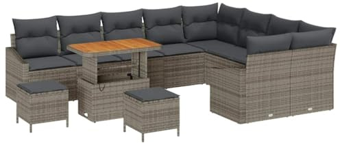 vidaXL Trädgårdsoffset med kudde med lagring med kudde 12 pcs Grå, Trädgård och terrassset, modern rattansoffa, lätt utomhuscouch, UV-skydd, förvaring, lounge