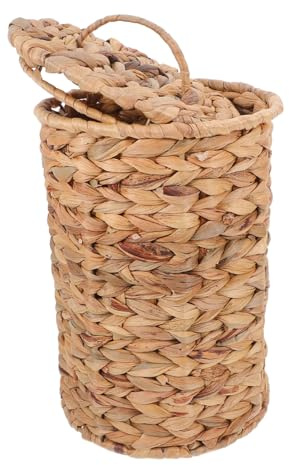 HOOTNEE Papelera Vintage de Ratán Tejido con Tapa, Estilo Decorativo | Canasta Papelera, Cubo de Basura del Dormitorio, Bote de Basura Habitación, Calabash Grass