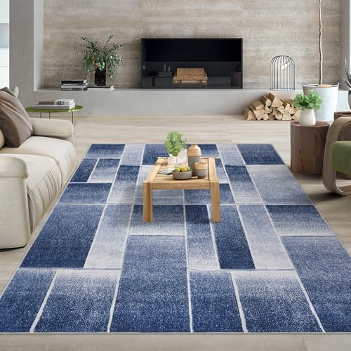 MODIURBAN 160x230 Teppich Wohnzimmer Modern Waschbarer Schlafzimmerteppich Blau Kurzflor rutschfest Weich Teppich für Küche, Kinderzimmer,Flur, Esszimmer