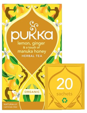 Pukka Herbs | Organic Lemon, Ginger & Manuka Honey Herbal Tea Box | Immune Boosting Infusion With Turmeric | Ideal For Daily Support | Caffeine Free | 20 Plant Based Biodegradable Tea Bags