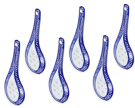 Zerodeko 6 Piezas Cuchara De Porcelana Azul y Blanca De Cucharas Pequeñas Para Sopa y Arroz Vajilla De Cocina Estilo Chino Para Restaurante