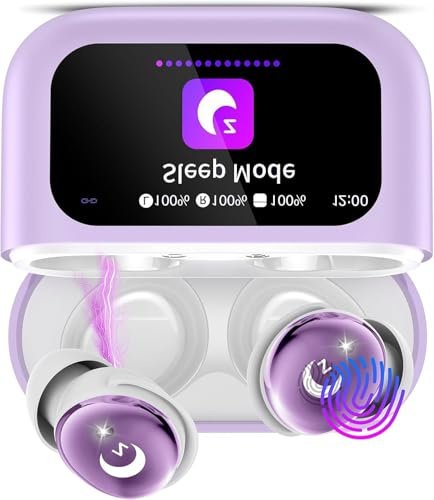 Bluetooth Kopfhörer, Mini 48H Schlafkopfhörer Bluetooth 5.4 mit Touchscreen, 2025 Neue in Ear Kopfhörer Kabellos mit ENC Noise Cancelling, IPX7 Ohrhörer mit Immersiver Deep Bass Ohrhörer, Trauben Lila