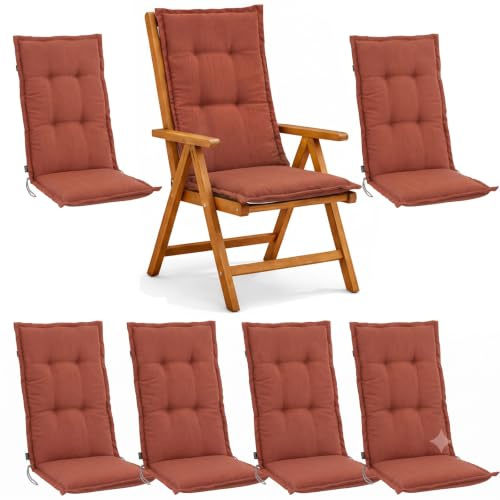 Hochlehner Auflagen 6er Set 120x48x6 cm Terrakotta Polster Sitzauflagen | BURI, UV-beständig, dicke Schaumstofffüllung, Gartenstuhlauflagen, wetterfest, Balkon, Terrasse, langlebig, Sitzkomfort